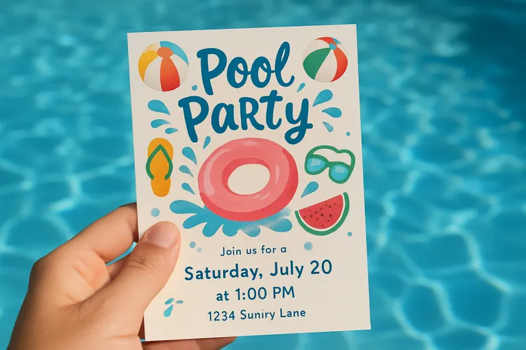 Ontwerp en tekst van je uitnodiging zwemfeestje